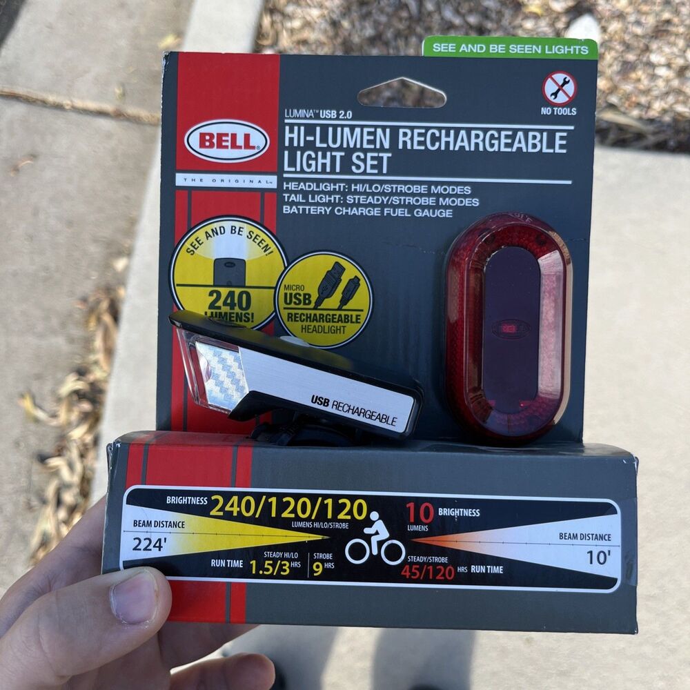 Bell Lumina USB 2.0 HI Lumen USB Rechargeable Light Set - 240 Lumen Headlight